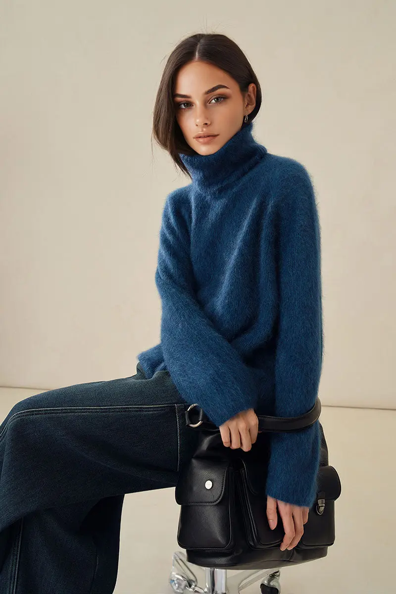 Chunky Brushed Cashmere Detachable Collar Pullover Sweater - MIAOOOO