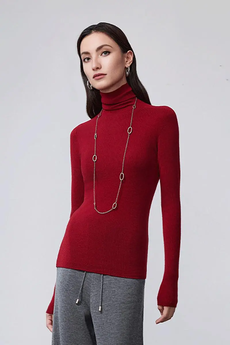 100 Merino Wool Seamless Knit Turtle Neck Sweater - MIAOOOO