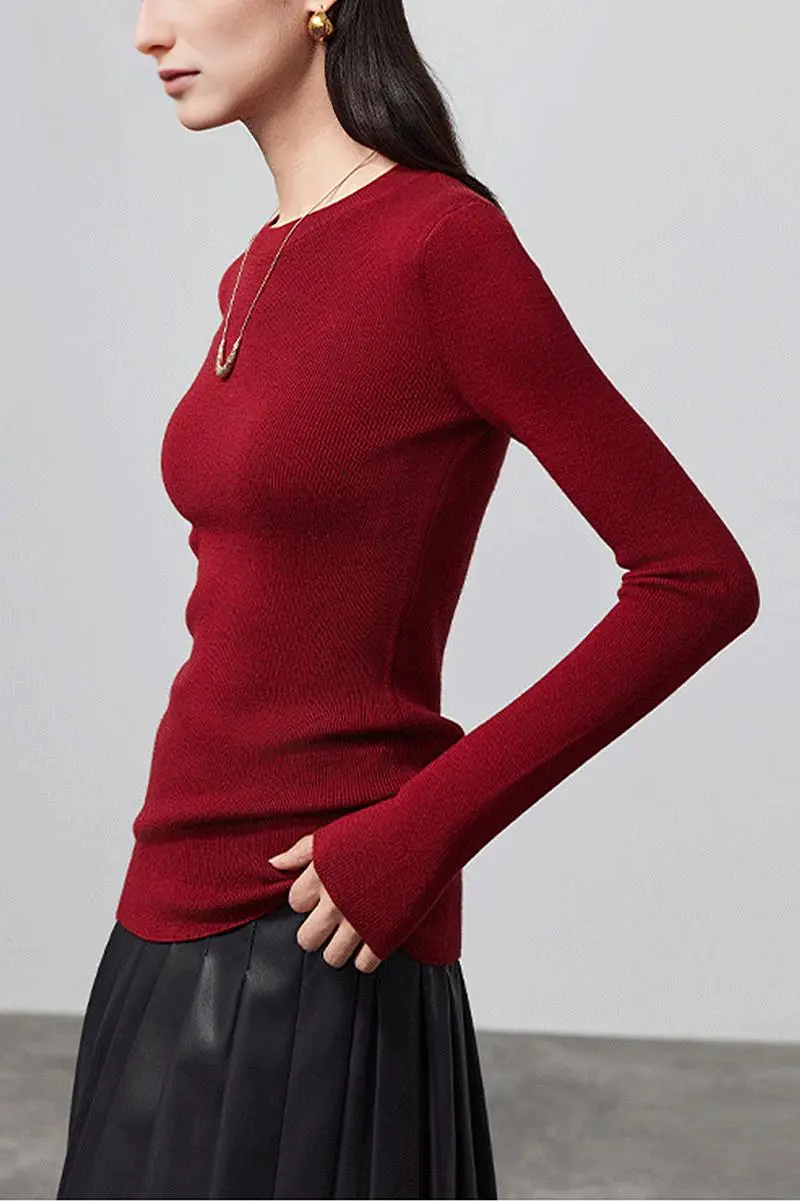 Wool Silk Blend Crew Neck Sweater - MIAOOOO