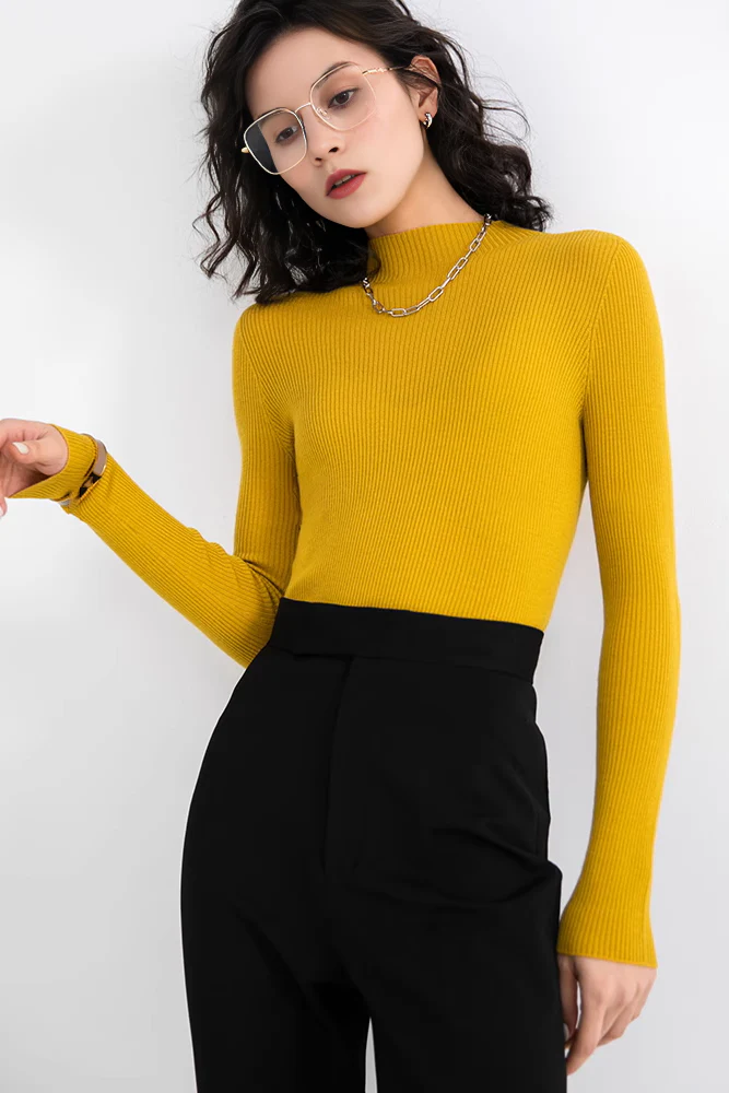 Seamless Knit 100 Washable Merino Wool Mock Turtleneck Sweater - MIAOOOO