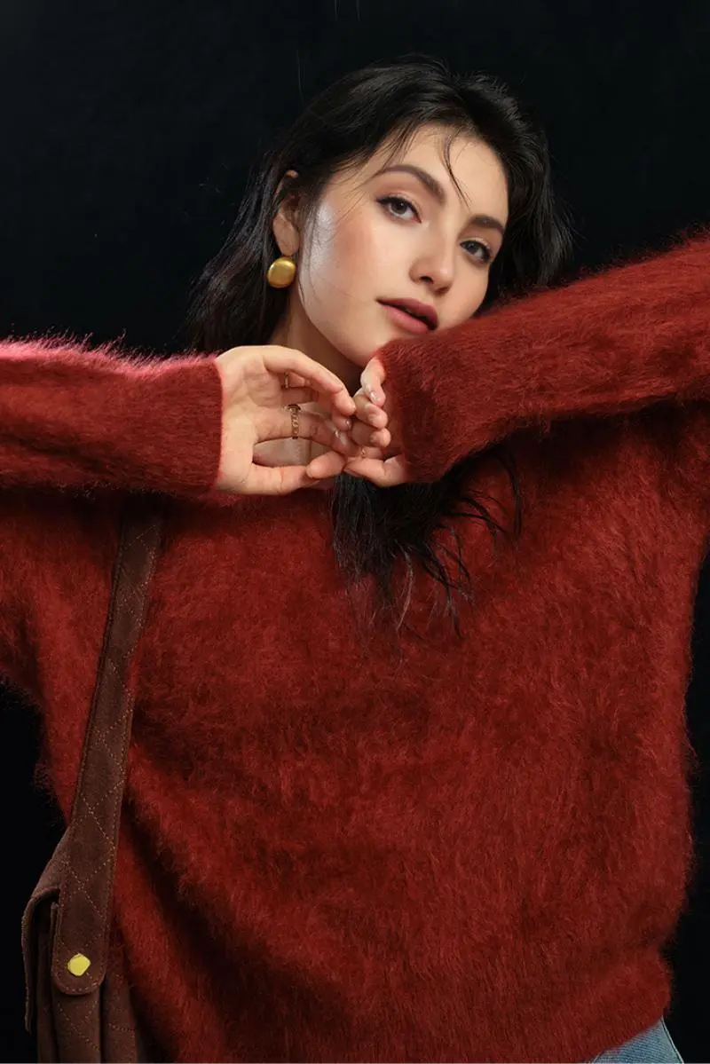 Fuzzy 100 Cashmere V-Neck Sweater - MIAOOOO