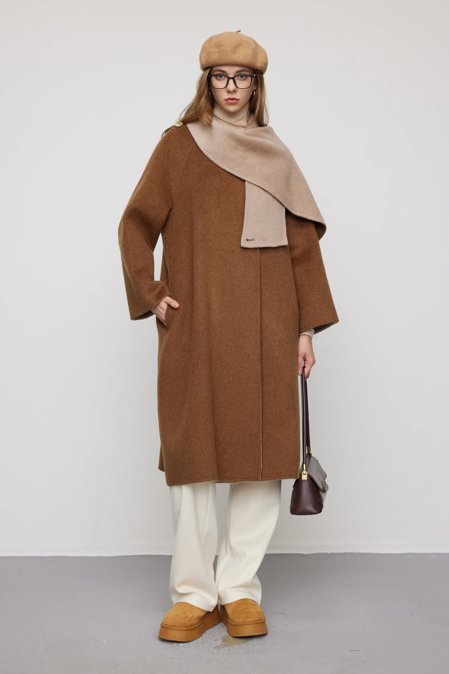 Reversible Alpaca Wool-Silk Double-Faced Scarf Coat - MIAOOOO