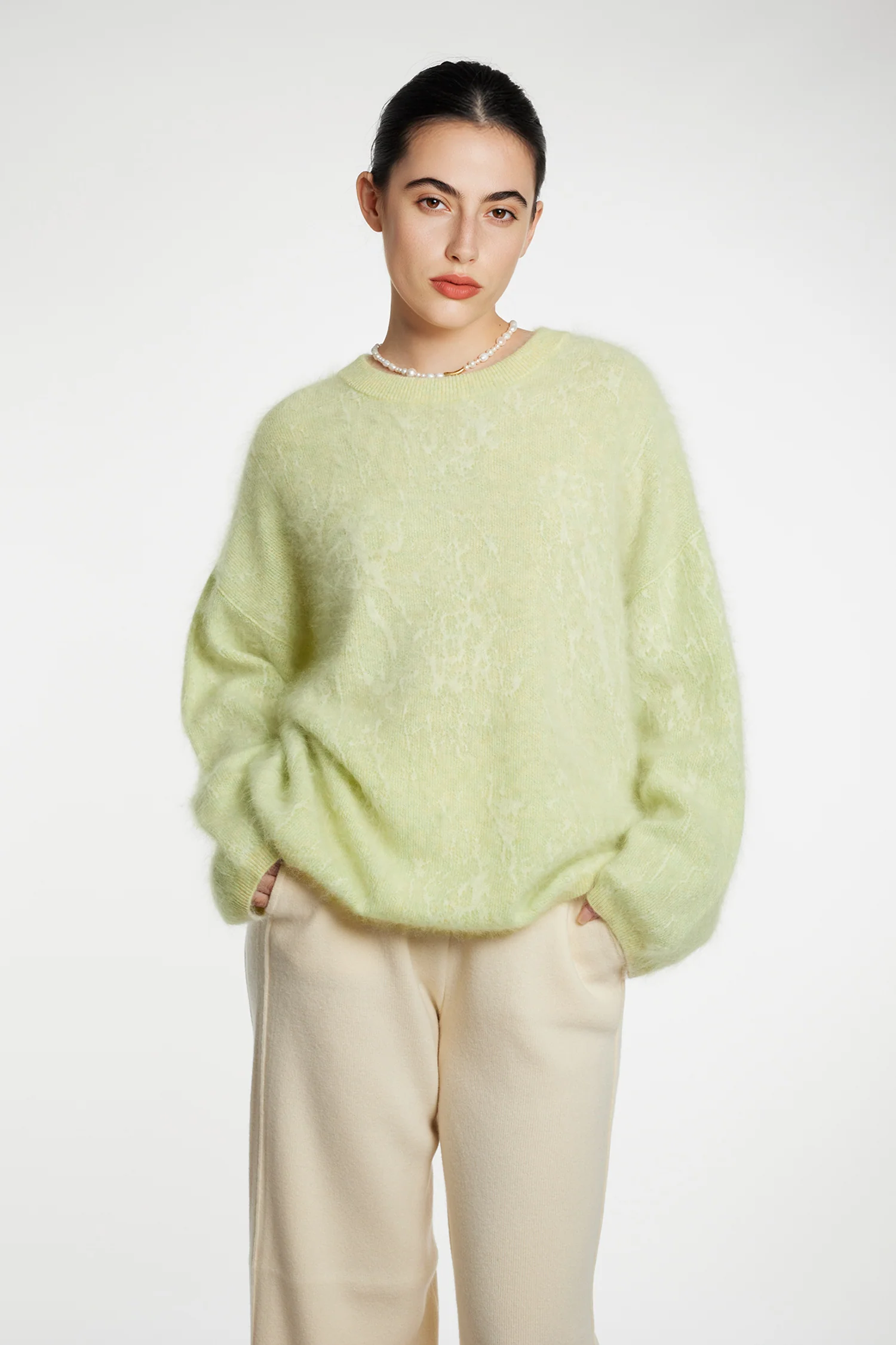 Ultrasoft Brushed Cashmere Jacquard Crewneck Sweater - MIAOOOO