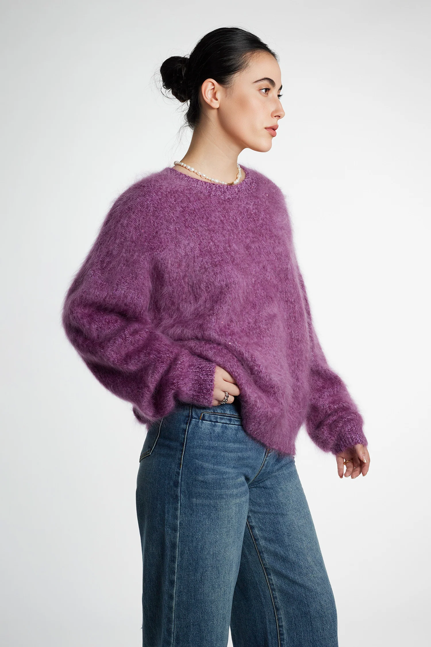 Ultrasoft Brushed Cashmere Sequined Marled Crewneck Sweater - MIAOOOO
