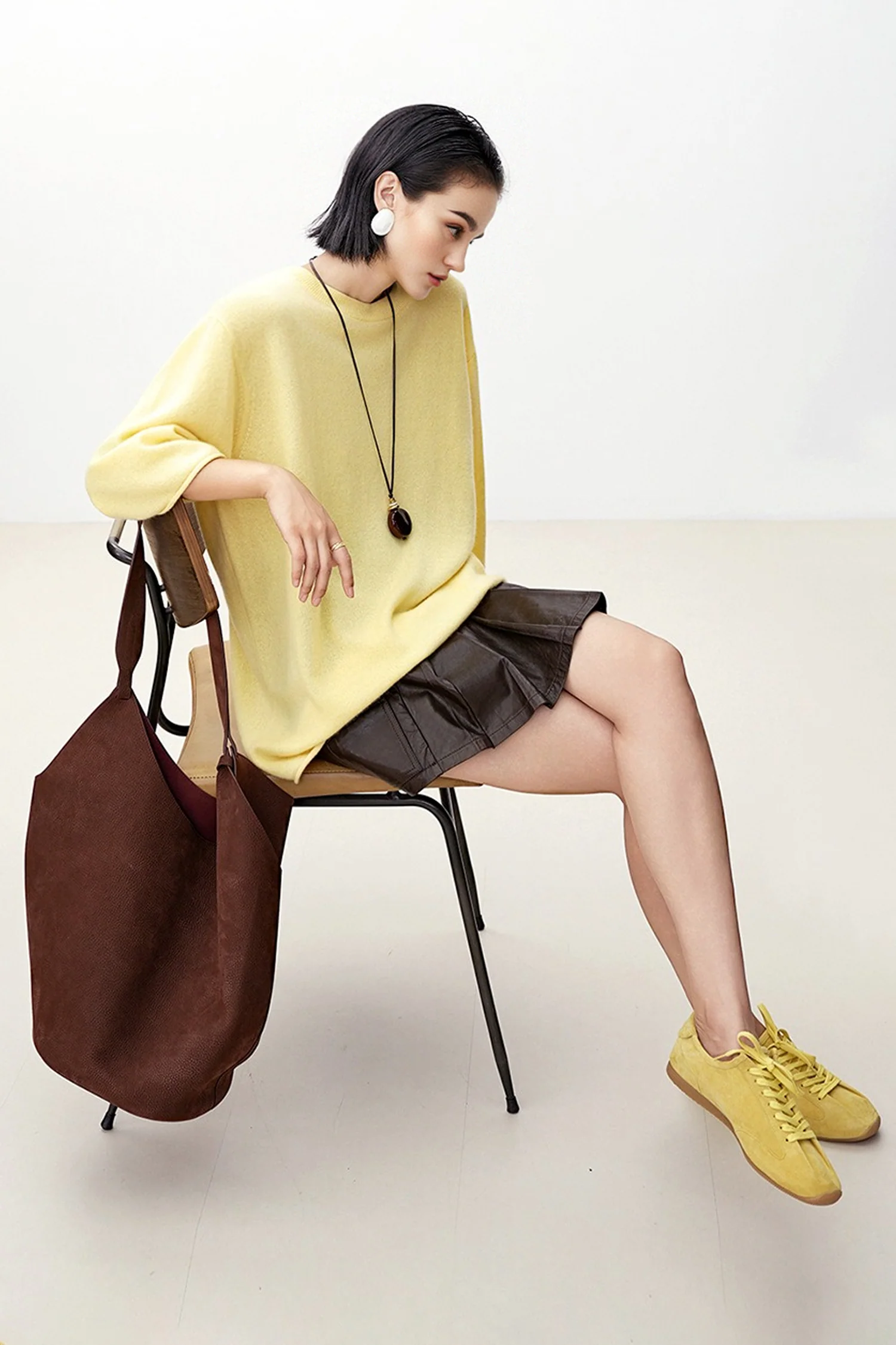 Oversized Cashmere 3/4 Sleeve Sweater T-Shirt - MIAOOOO