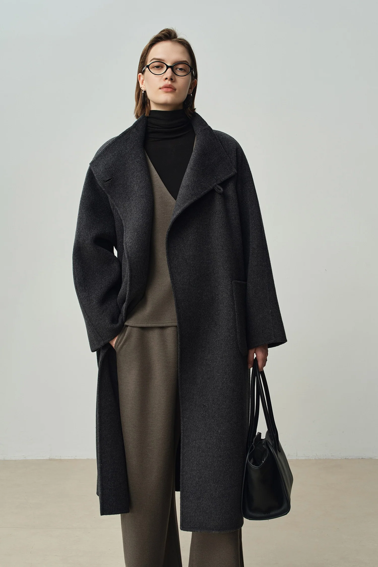 Double-Faced Wool-Cashmere Long Funnel Neck Coat - MIAOOOO