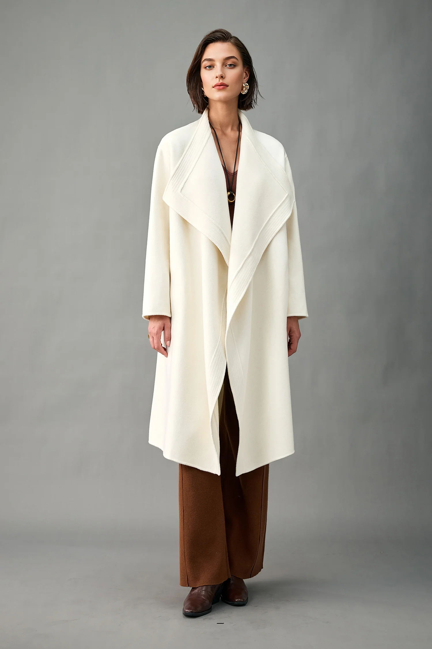 Handcrafted Oversized Cashmere Belted Wrap Coat - MIAOOOO