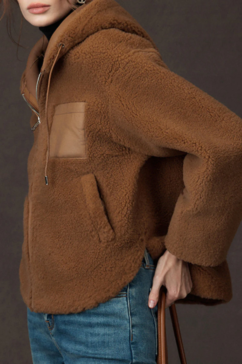 Spanish Merino Shearling Sheepskin Hooded Jacket - MIAOOOO