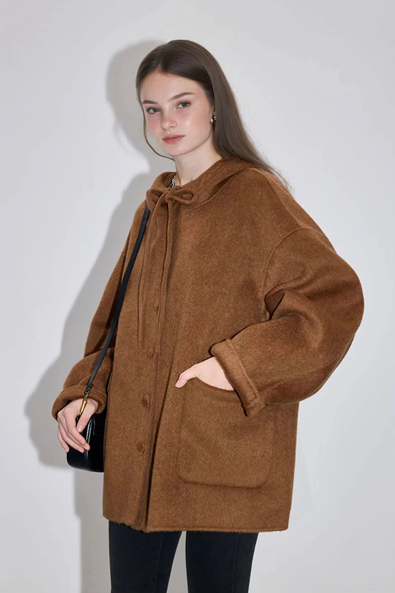 Oversized Double-Faced Wool Hooded Jacket - MIAOOOO