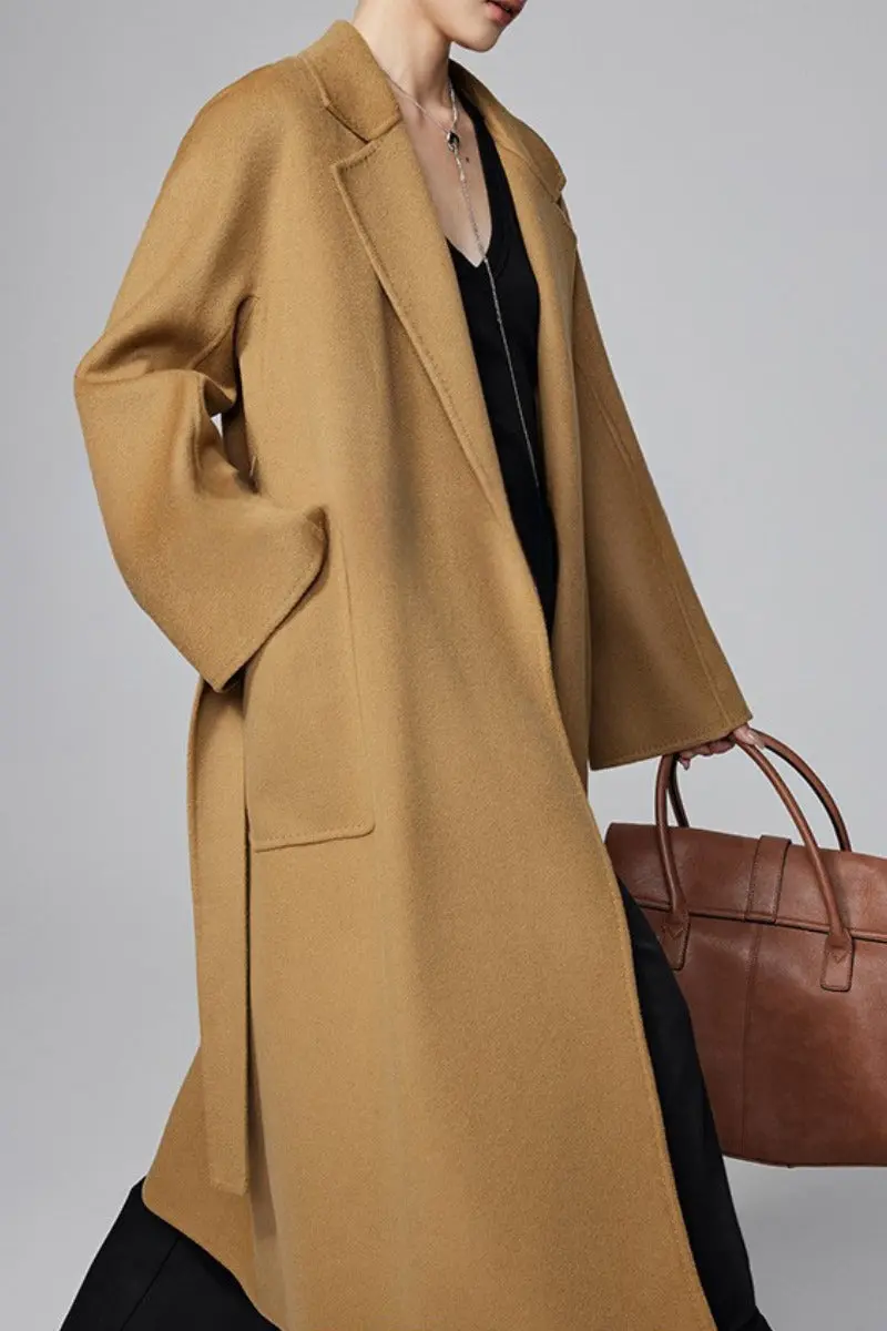 Luxe Wool-Cashmere Blend Double-Faced Wrap Coat with Belt - MIAOOOO