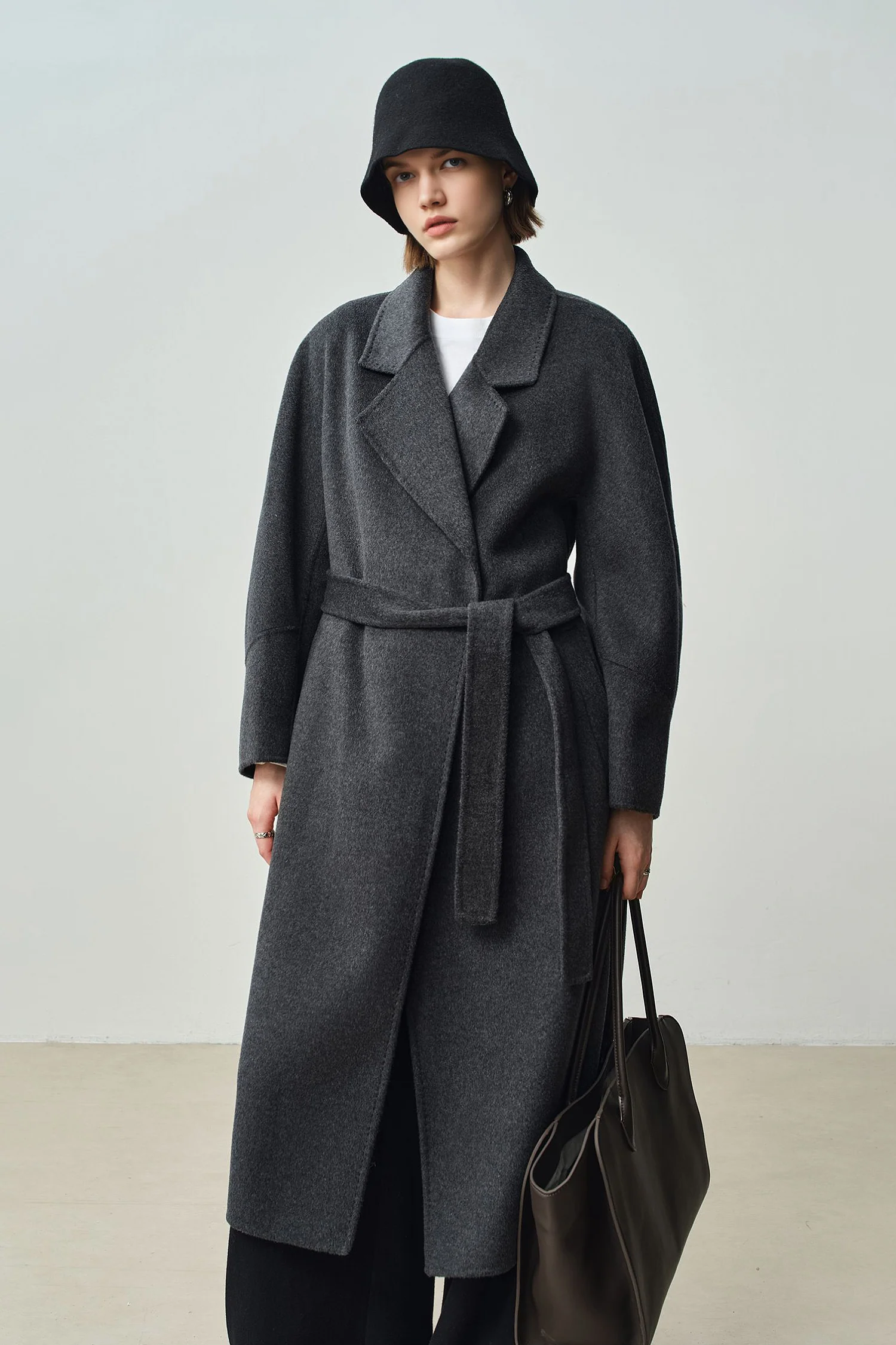 Tailored Wool-Cashmere Belted Long Wrap Coat - MIAOOOO