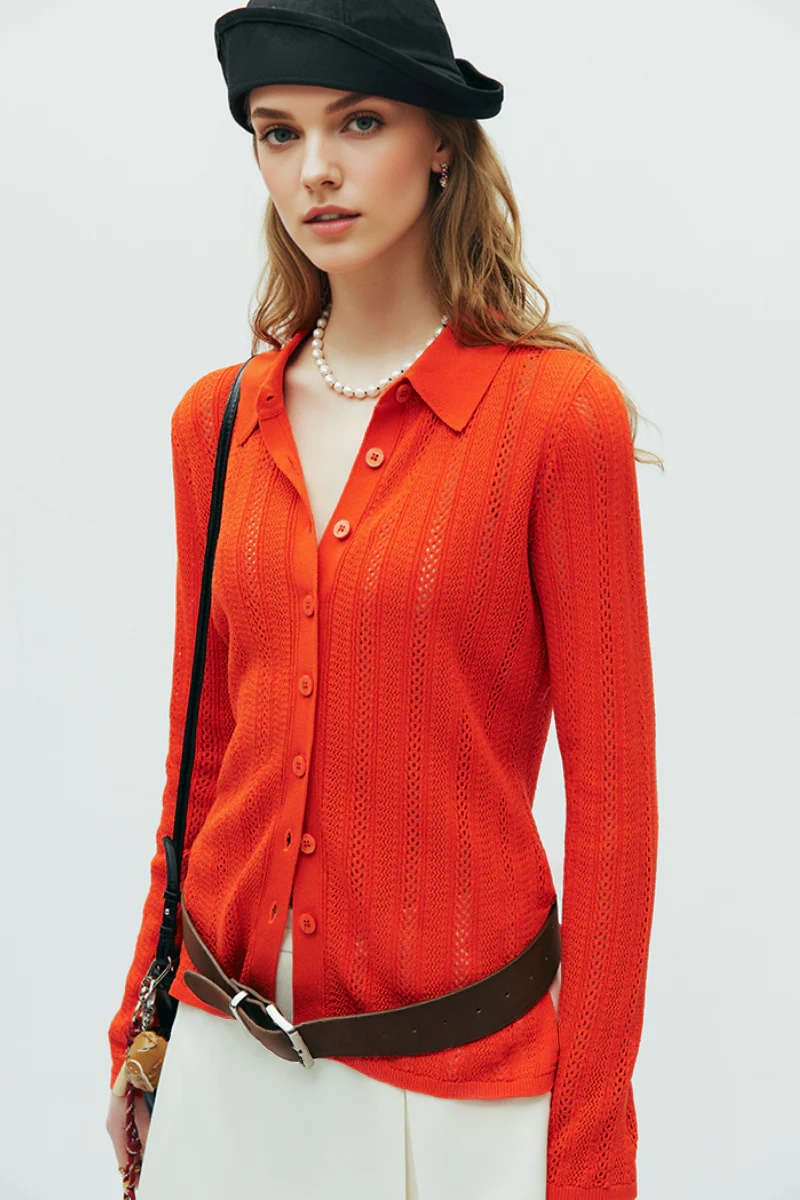 Basic Open-Knit Button-Down Cardigan - MIAOOOO