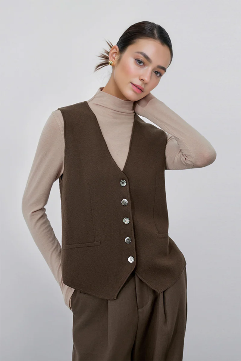Soft Wool-Blend Knit Button-Up V-Neck Vest - MIAOOOO