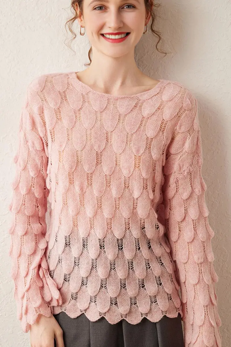 Ultra-Light 100 Cashmere Leaf-Knit Sweater - MIAOOOO