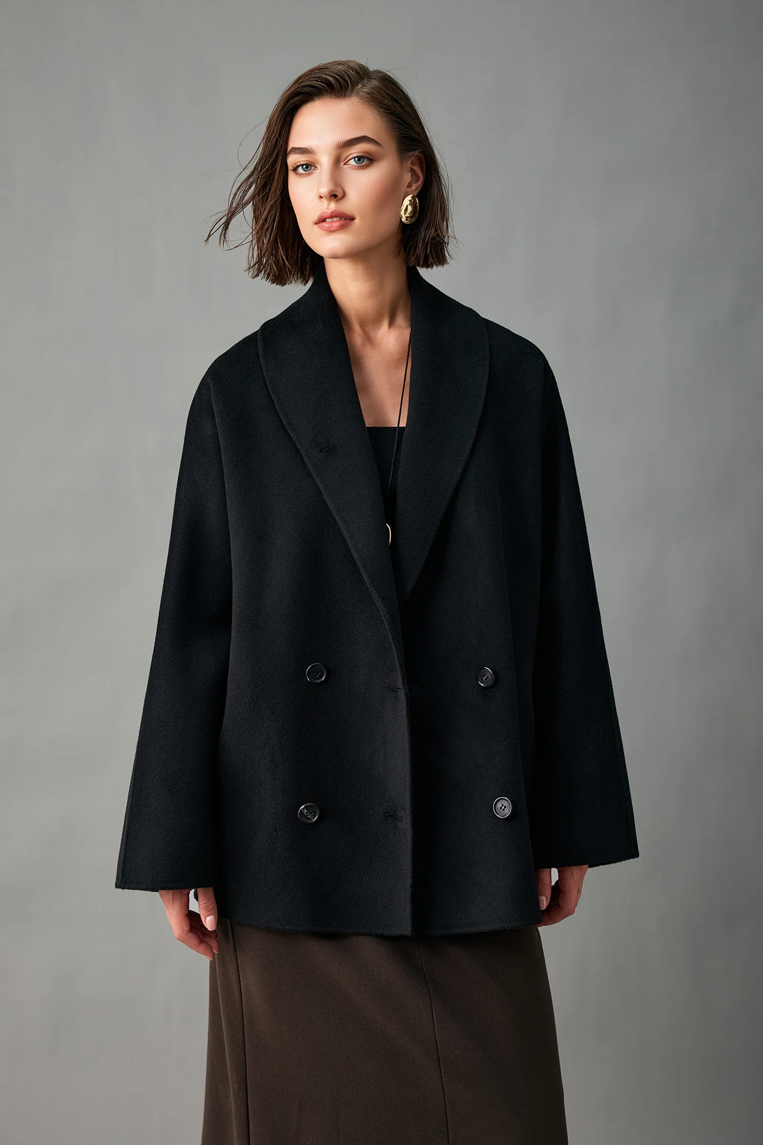 Handcrafted Double-Faced Cashmere Shawl-Collar Peacoat - MIAOOOO