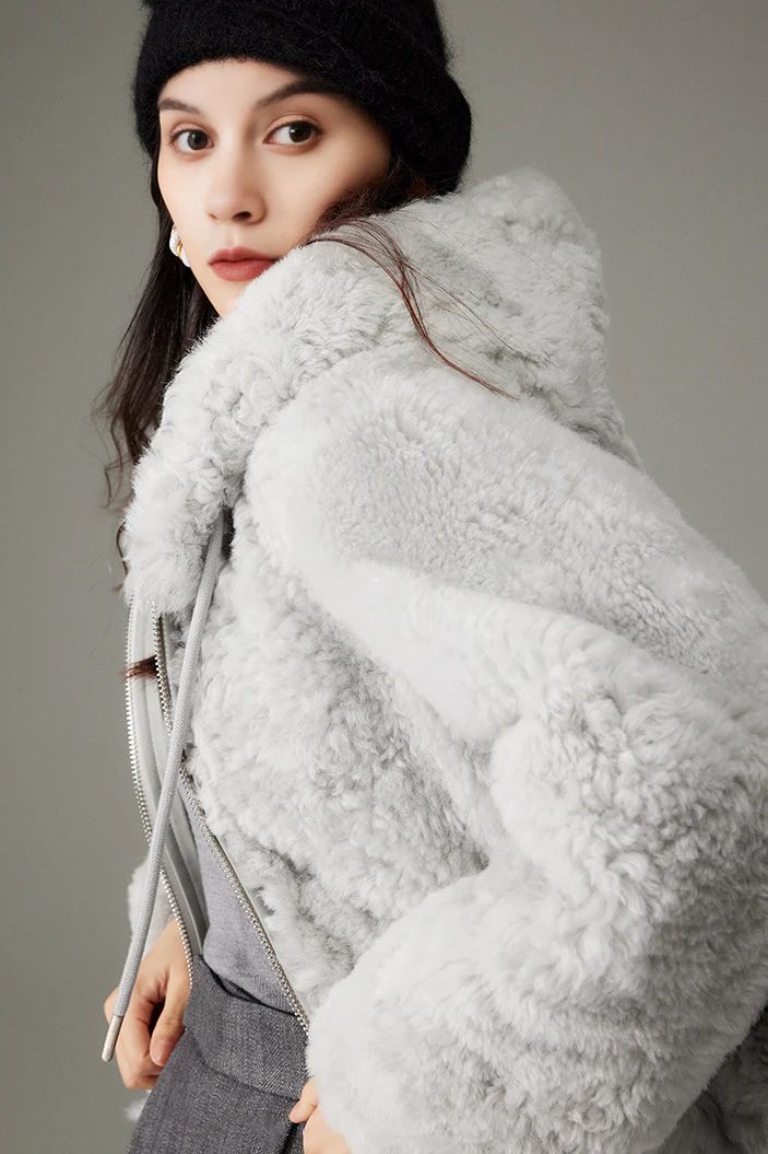 Fluffy Crop Shearling Teddy Coat with Hood - MIAOOOO