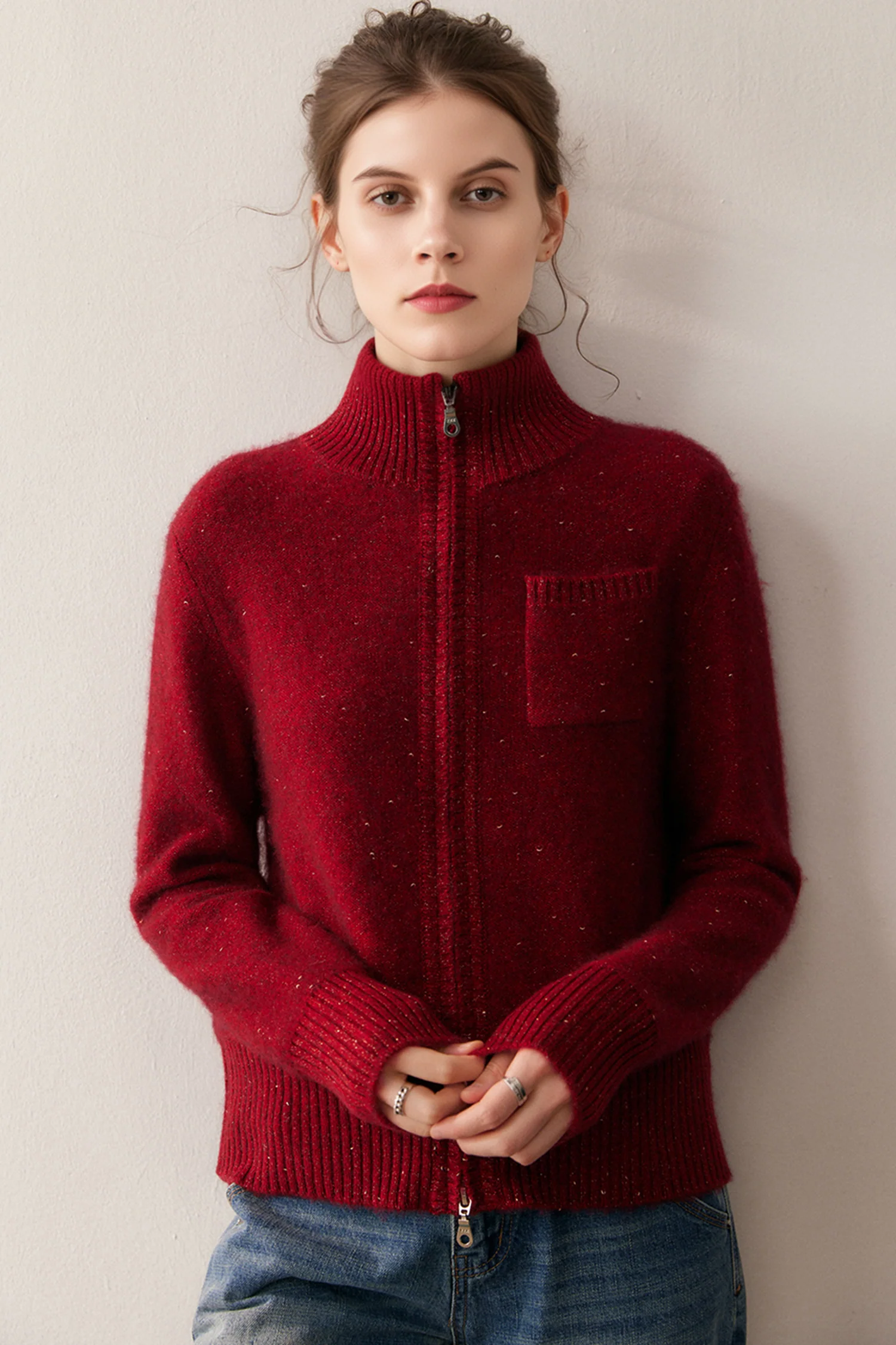 Chunky Cashmere-Merino Metallic Speckled Double-Zip Cardigan - MIAOOOO