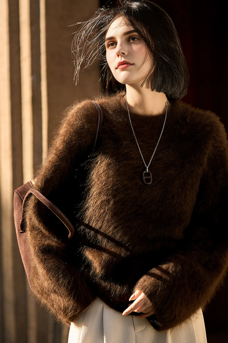 Italian-Made Brushed Cashmere Crewneck Sweater - MIAOOOO