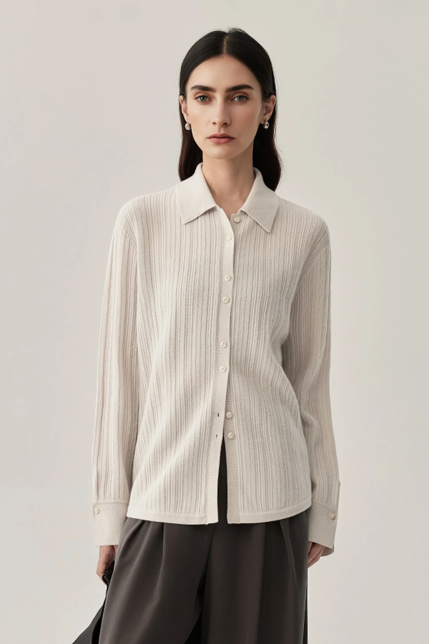 Ultrasoft Ribbed Wool Knit Button-Up Shirt - MIAOOOO