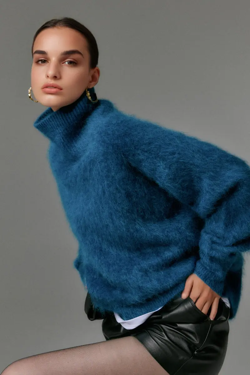Chunky Brushed Cashmere Turtleneck Pullover Sweater - MIAOOOO