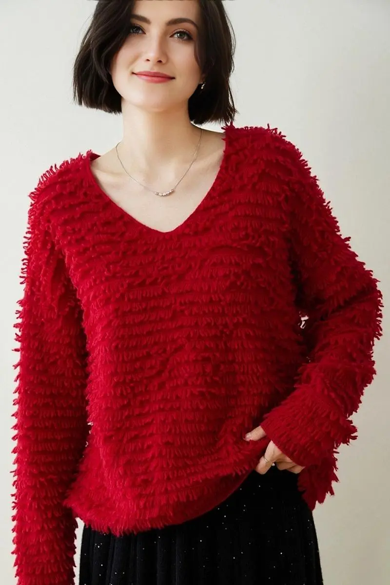100 Cashmere Chunky Loop-Knit V-Neck Sweater - MIAOOOO