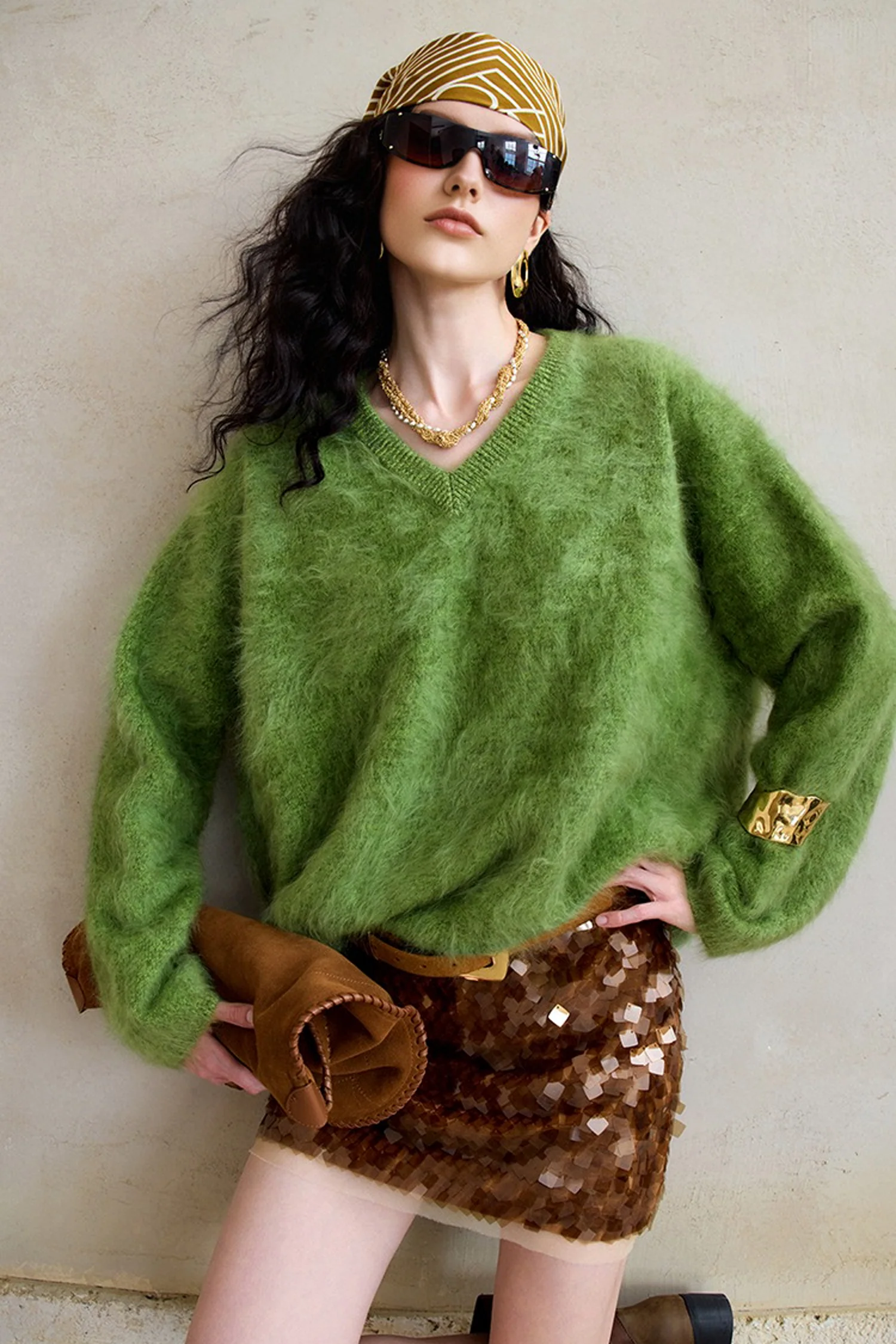 Ultrasoft Brushed Cashmere Marled V-Neck Sweater - MIAOOOO