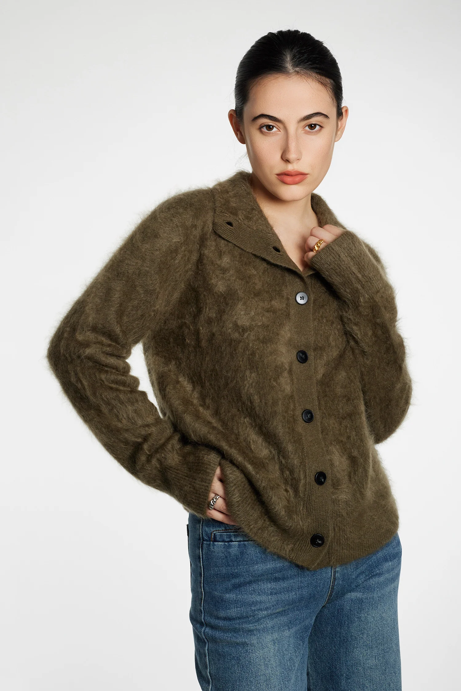 Cloud-Soft Brushed Cashmere Button-Up Cardigan - MIAOOOO