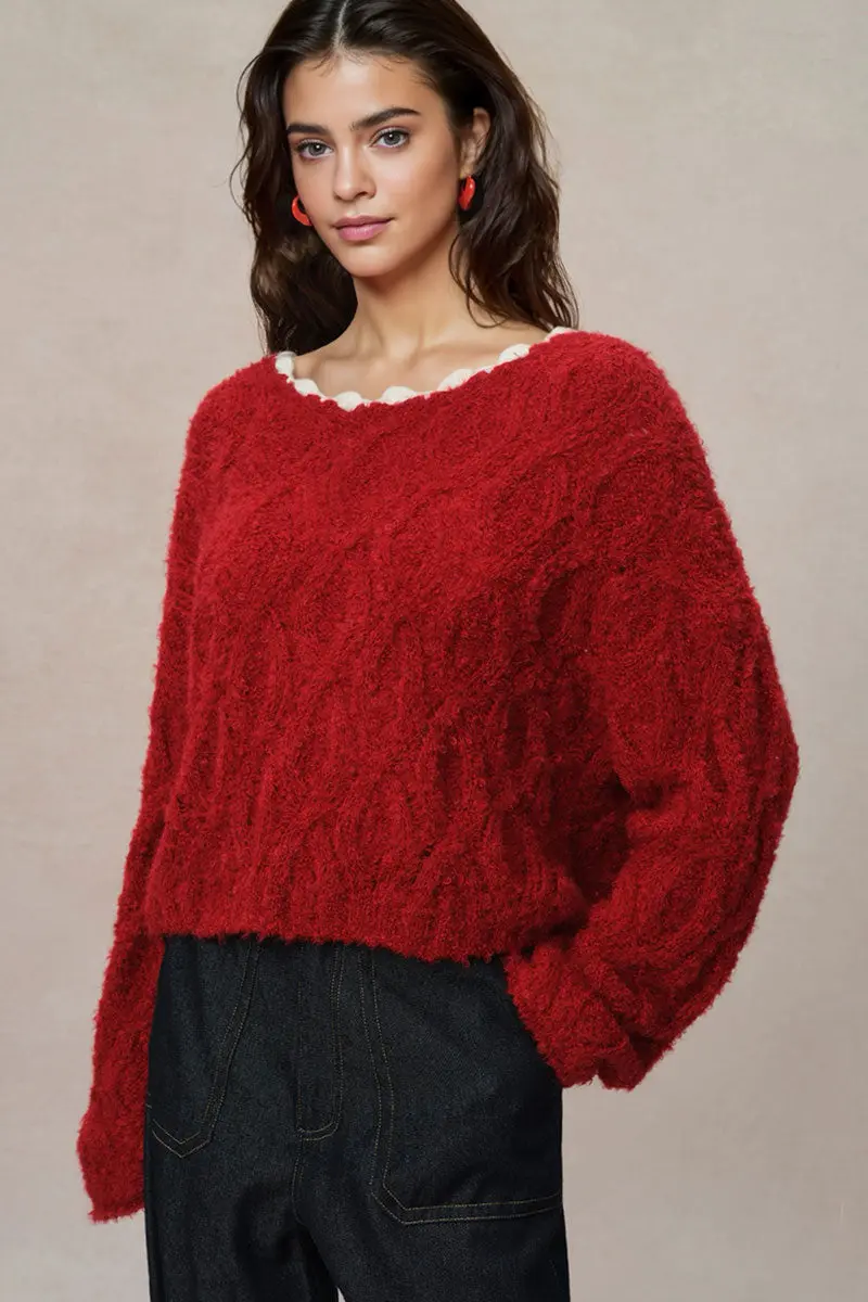 Oversized Mohair-Blend Cable Knit Scoop Neck Sweater - MIAOOOO