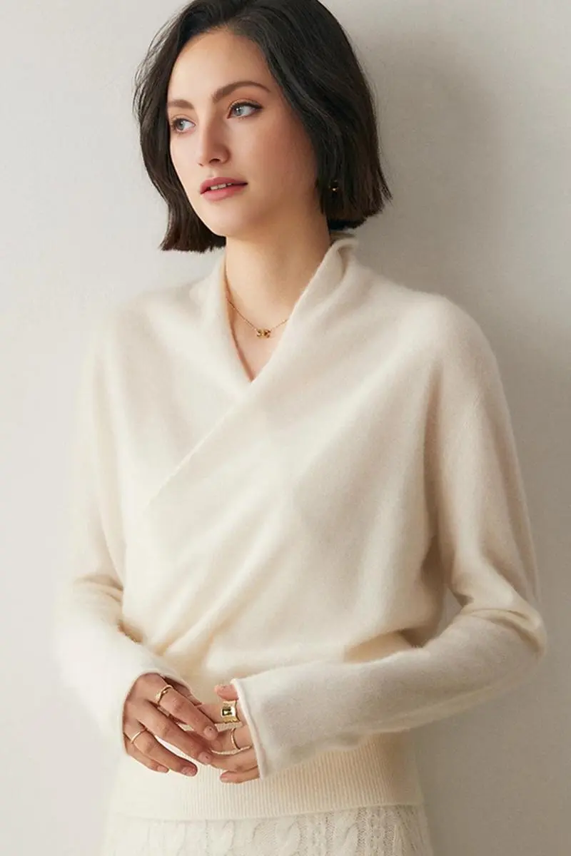 100 Cashmere Faux-Wrap Sweater - MIAOOOO
