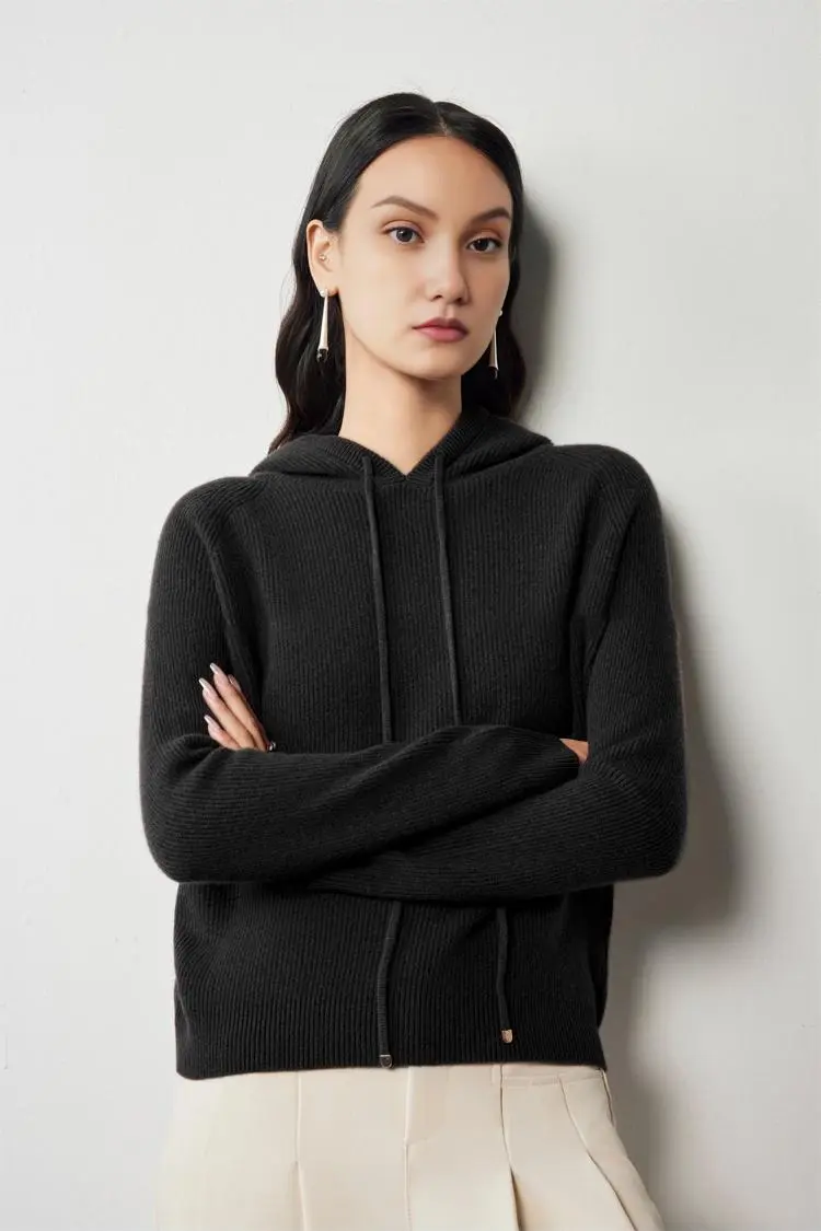 Relax Fit Merino Wool Hooded Sweater - MIAOOOO