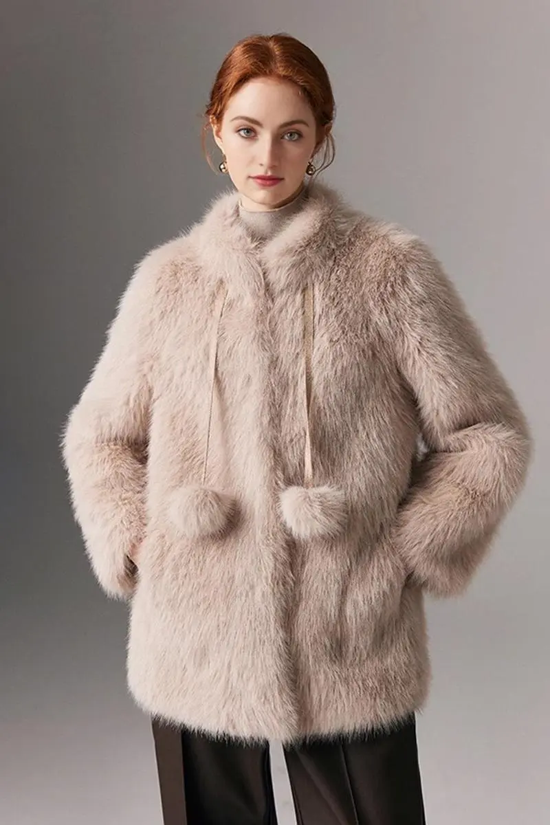 Cozy Faux Fox Fur Coat with Stand Collar - MIAOOOO
