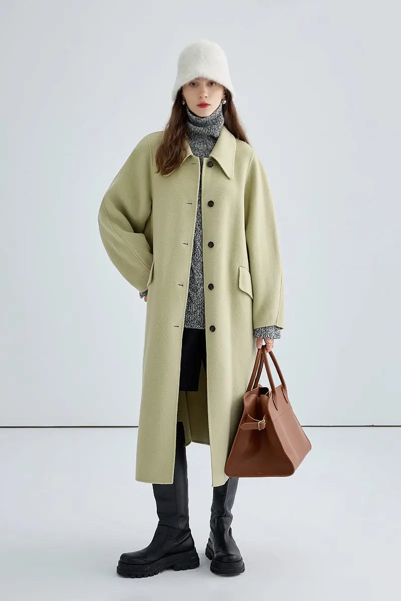 London Inspired Easy Care Single Breasted Wool Coat - MIAOOOO