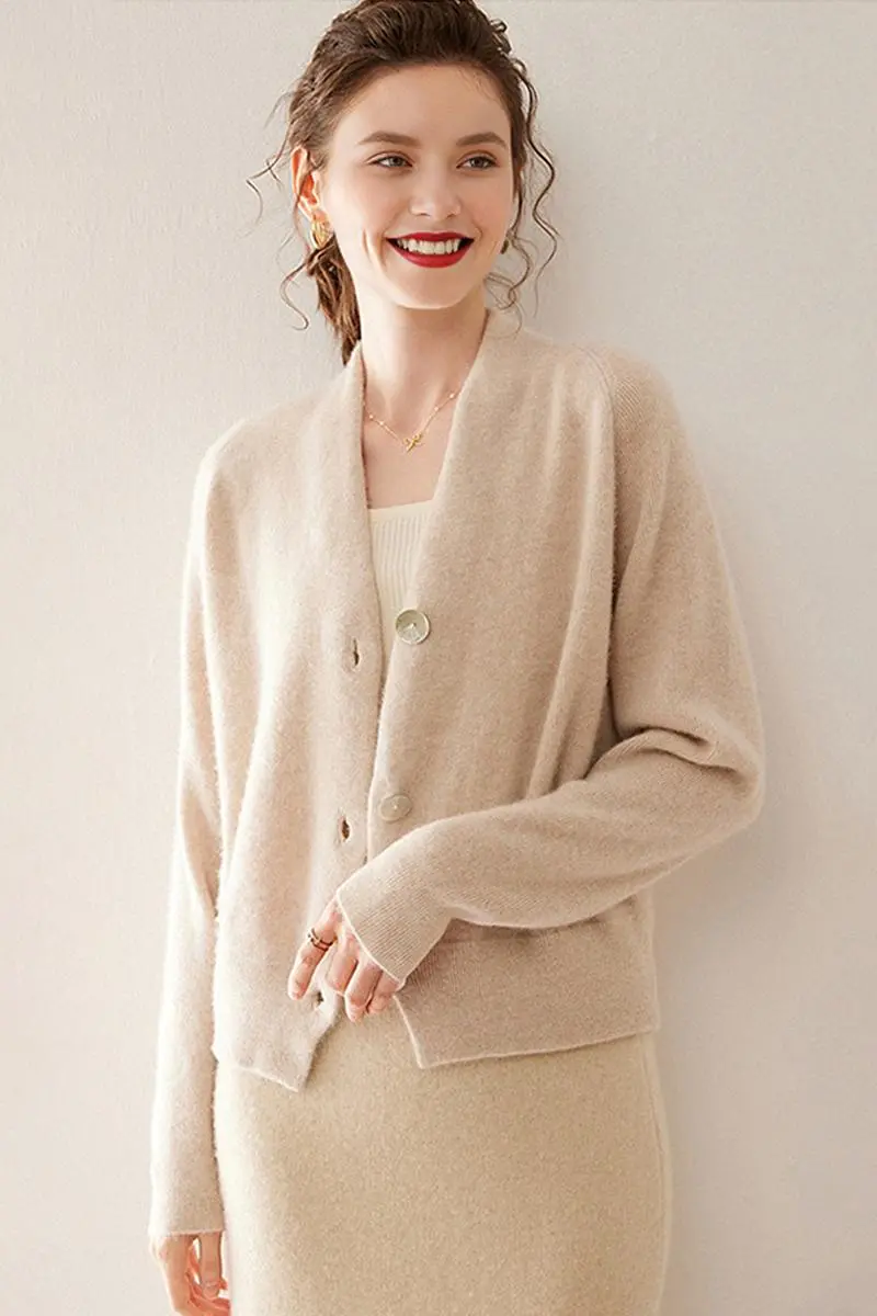 Chunky Knit 100 Cashmere V-Neck Cardigan - MIAOOOO