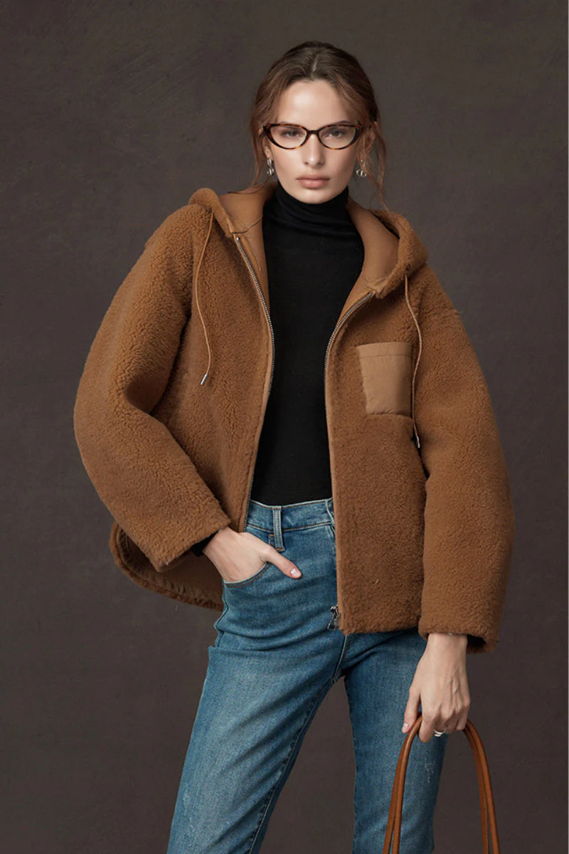 Spanish Merino Shearling Sheepskin Hooded Jacket - MIAOOOO