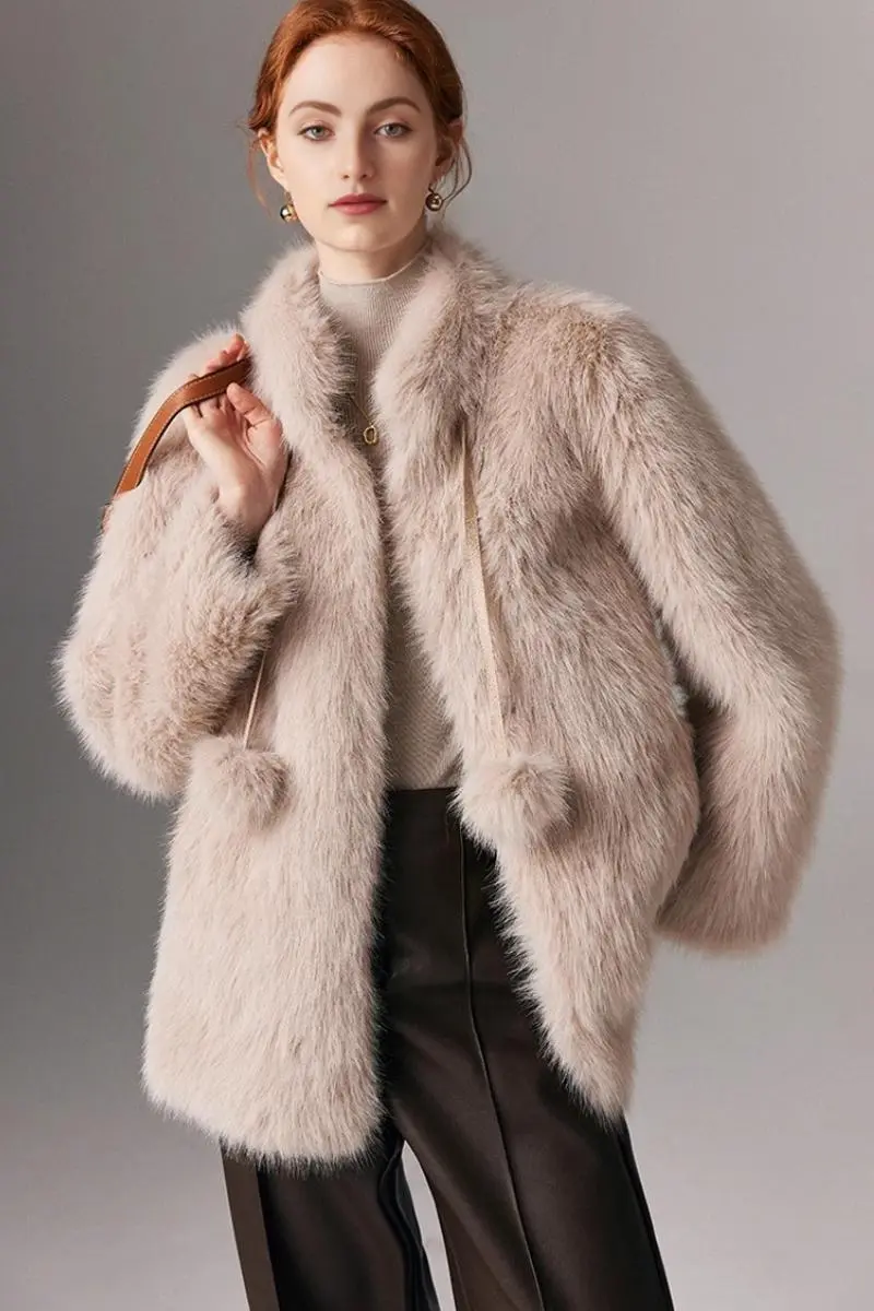 Cozy Faux Fox Fur Coat with Stand Collar - MIAOOOO