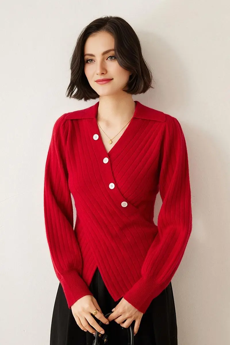 Luxe 100 Cashmere Ribbed V-Neck Sweater - MIAOOOO