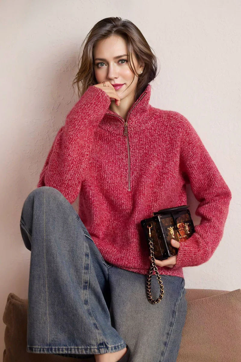 Cozy Cashmere Half Zip Turtleneck Pullover Sweater - MIAOOOO