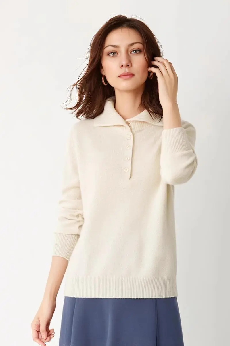 Chunky 100 Cashmere Polo Collar Sweater - MIAOOOO