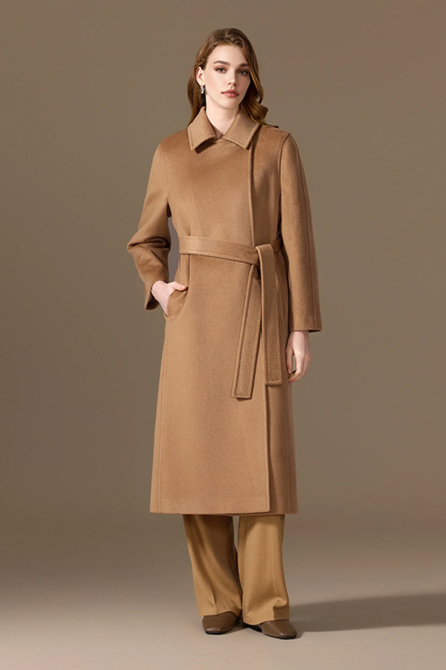 Classic Handcrafted Cashmere Belted Wrap Maxi Coat - MIAOOOO