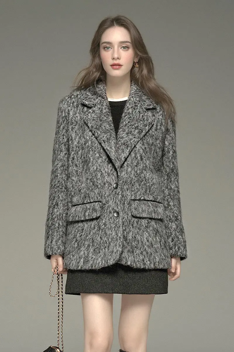 Oversized Fluffy Boyfirend Blazer in Brushed Wool Mohair - MIAOOOO