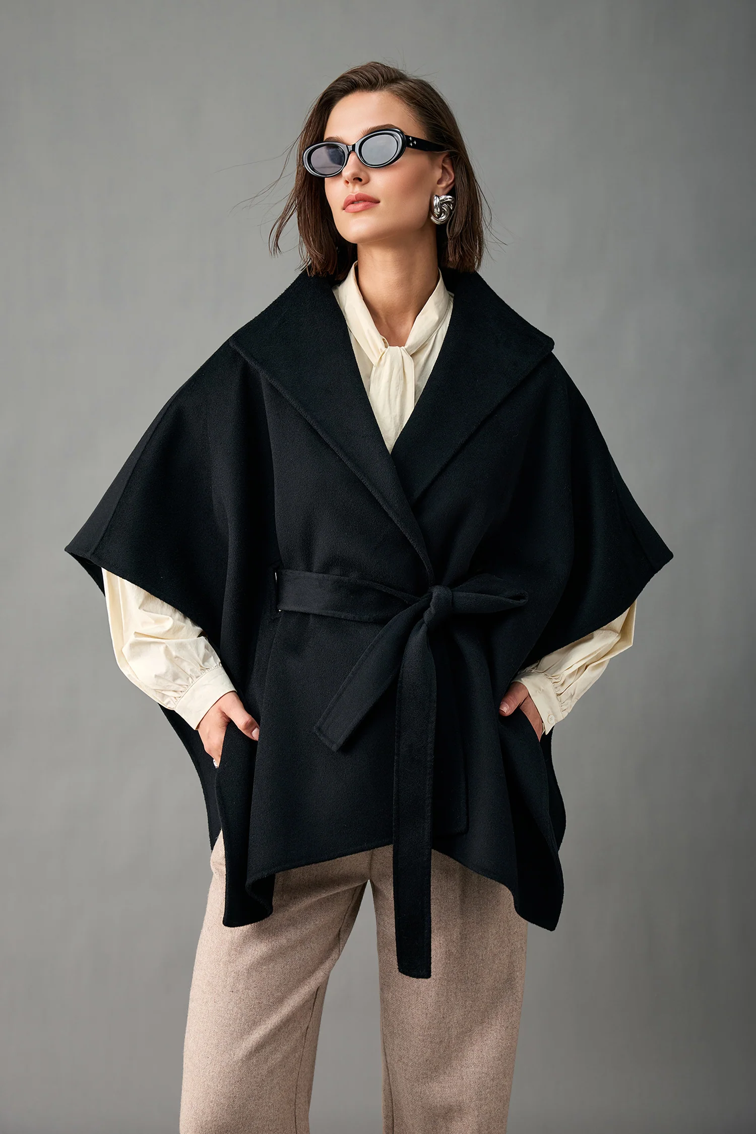Handcrafted Pure Cashmere Robe-Style Cape Coat - MIAOOOO