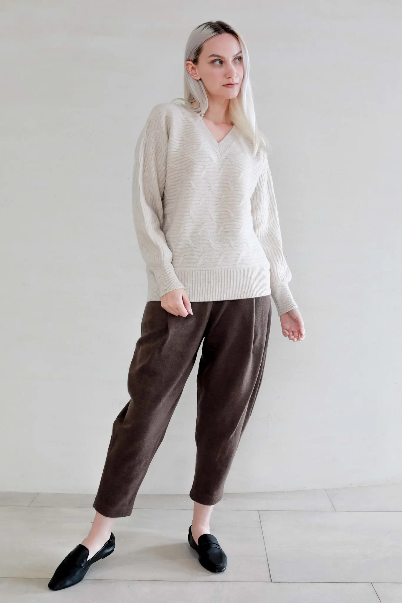 Horizontal Cable Knit Wool Sweater - MIAOOOO