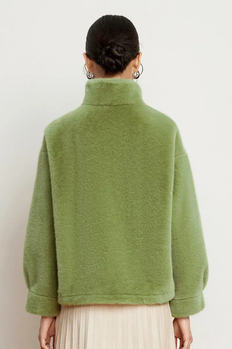 Cropped Faux Mink Fur Jacket with Stand Collar - MIAOOOO