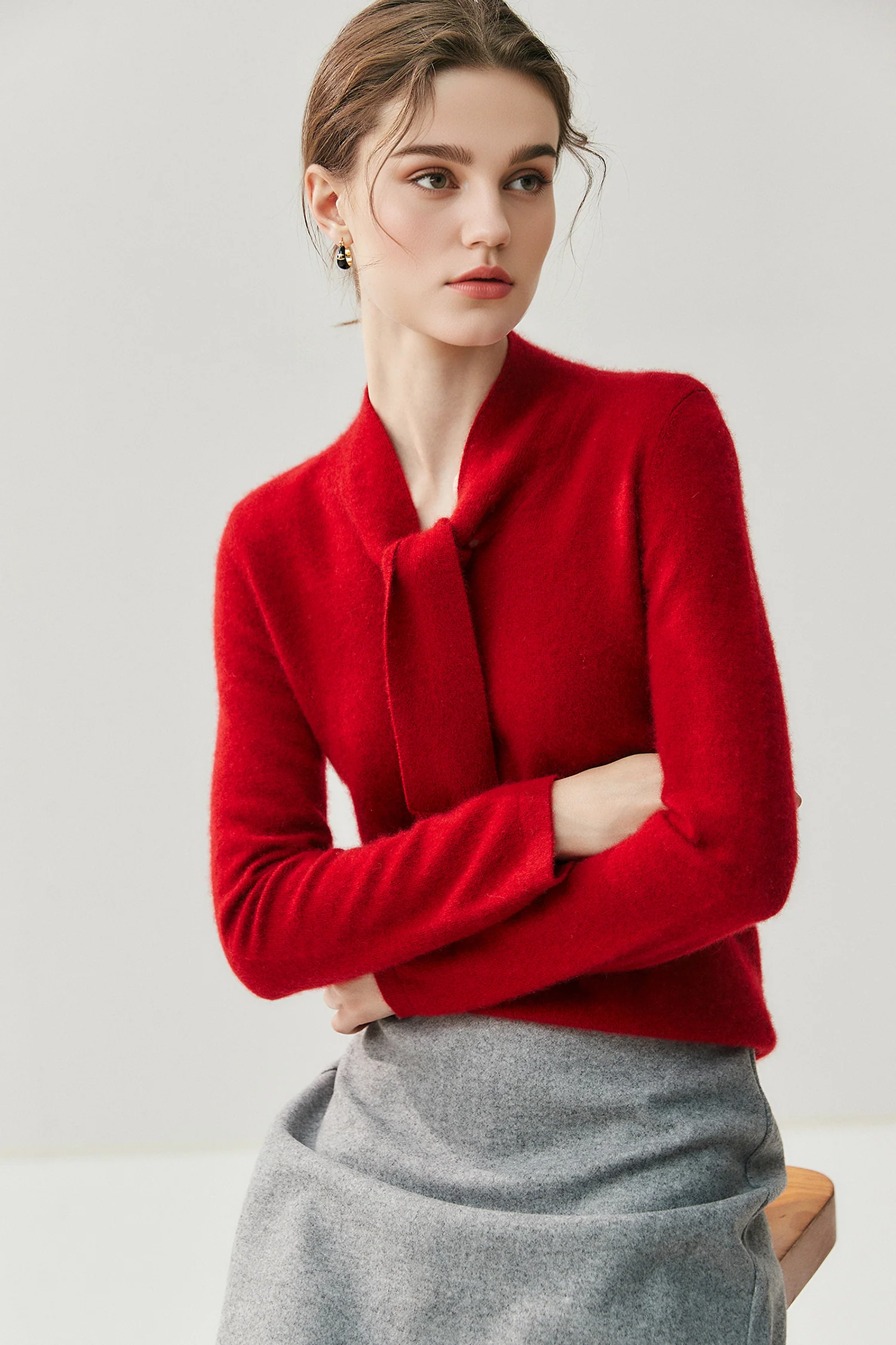 Ultrasoft Cashmere-Merino Tie-Neck Sweater - MIAOOOO
