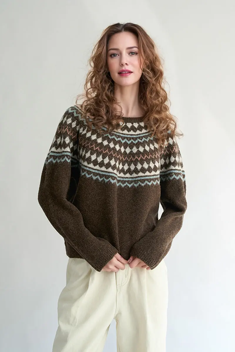 Vintage Wool Blend Fair Isle Crewneck Sweater - MIAOOOO
