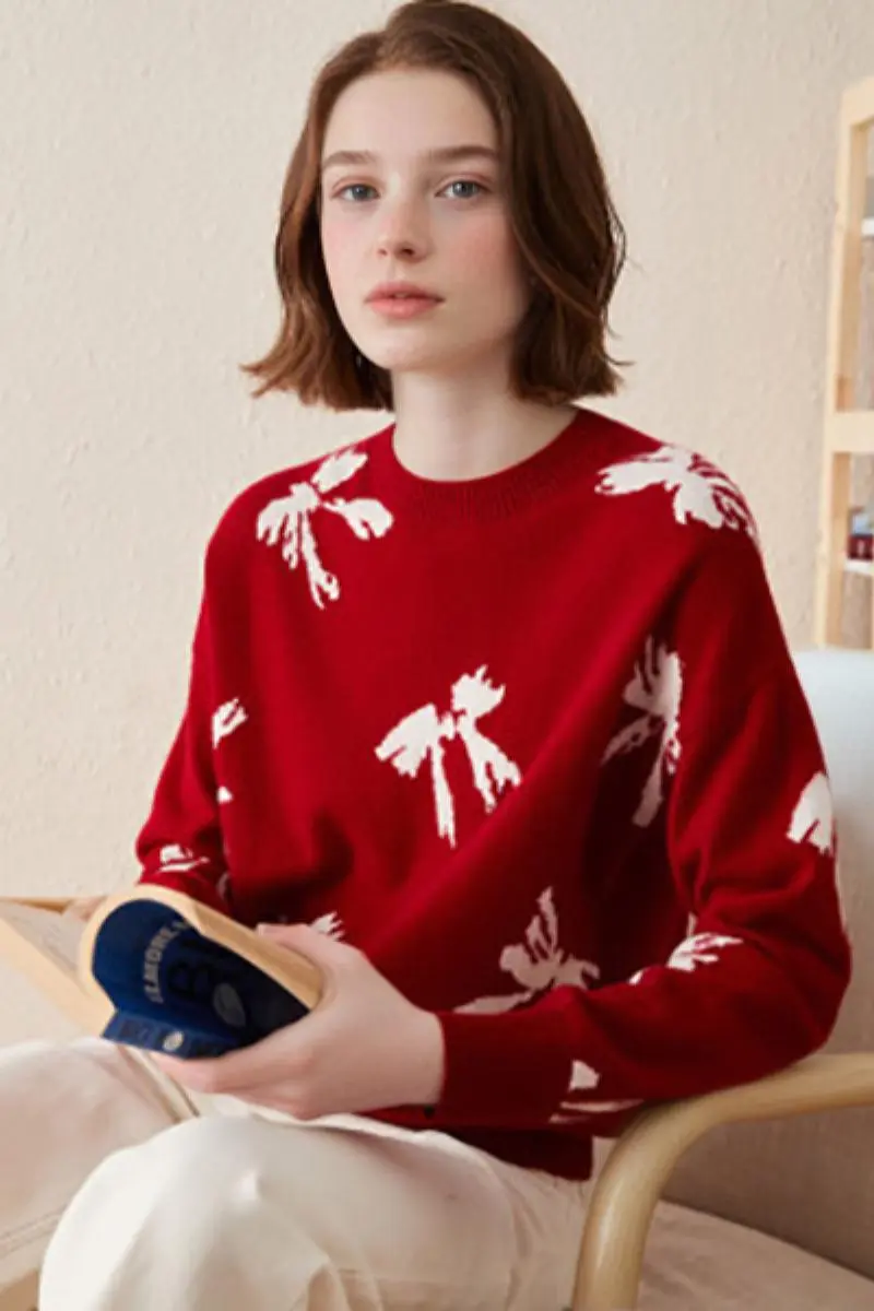 100 Cashmere Crew Neck Bow Sweater - MIAOOOO