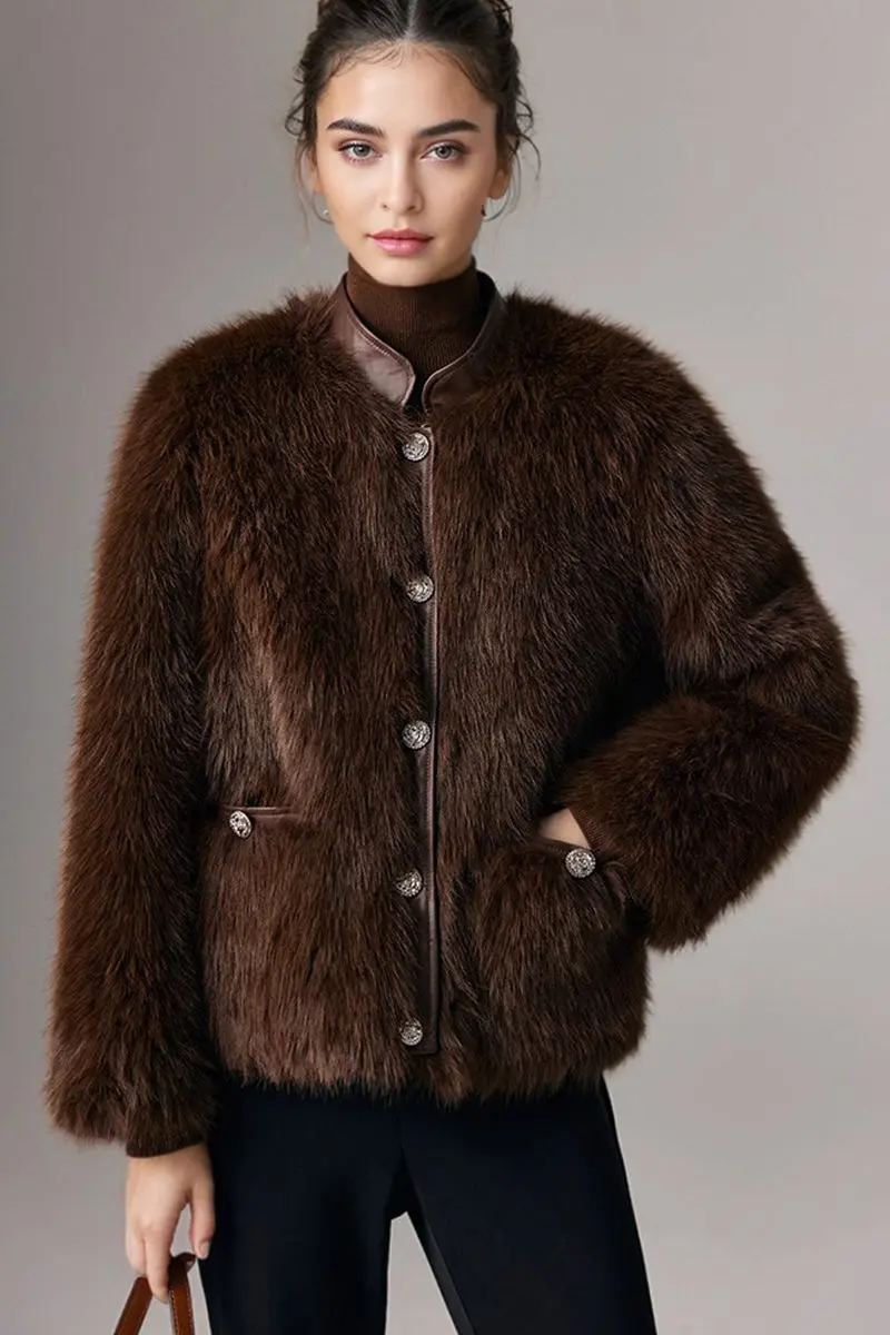 Fluffy Faux Fox Fur Stand Collar Jacket - MIAOOOO