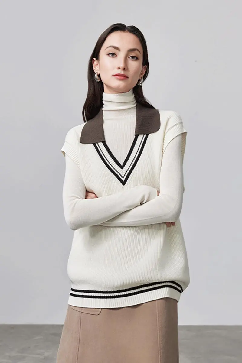 Machine Washable Merino Wool V Neck Sweater Vest - MIAOOOO