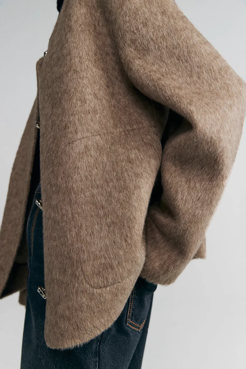 Silk Wool Blend Crewneck Cropped Jacket - MIAOOOO