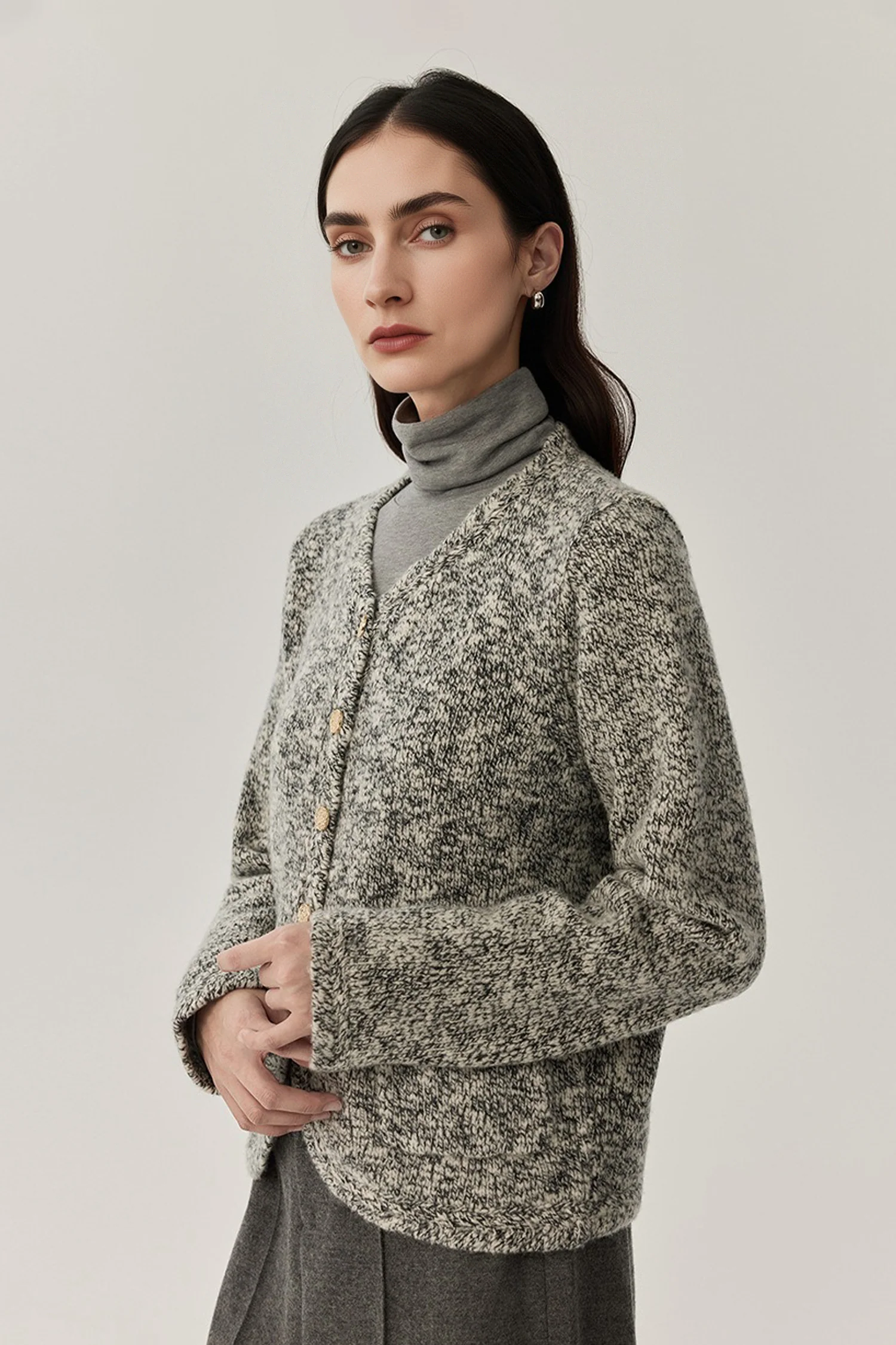 Refined Wool Marled Slub Cardigan Jacket - MIAOOOO
